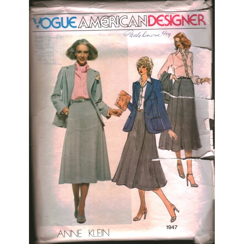 Vogue 1947 Anne Klein American Designer Sewing Pattern Jacket Skirt Shirt Sz 14